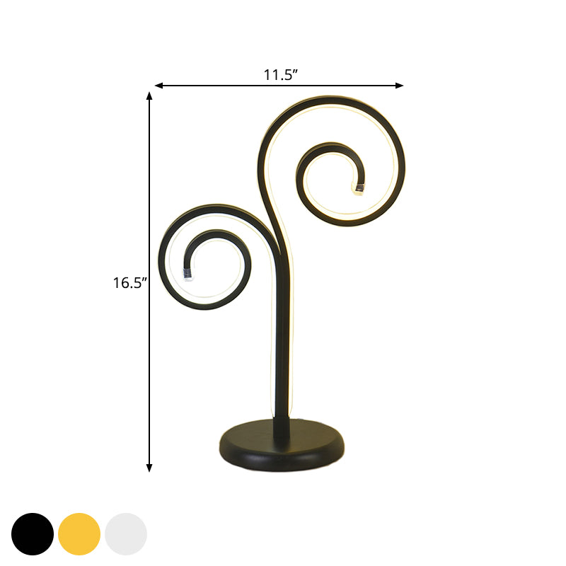 Metallic Swirling Nightstand Lamp Contemporary Black/White/Gold LED Desk Light with Circle Pedestal Clearhalo 'Lamps' 'Table Lamps' Lighting' 1804382