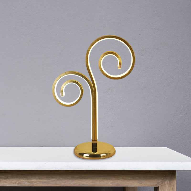 Metallic Swirling Nightstand Lamp Contemporary Black/White/Gold LED Desk Light with Circle Pedestal Clearhalo 'Lamps' 'Table Lamps' Lighting' 1804384