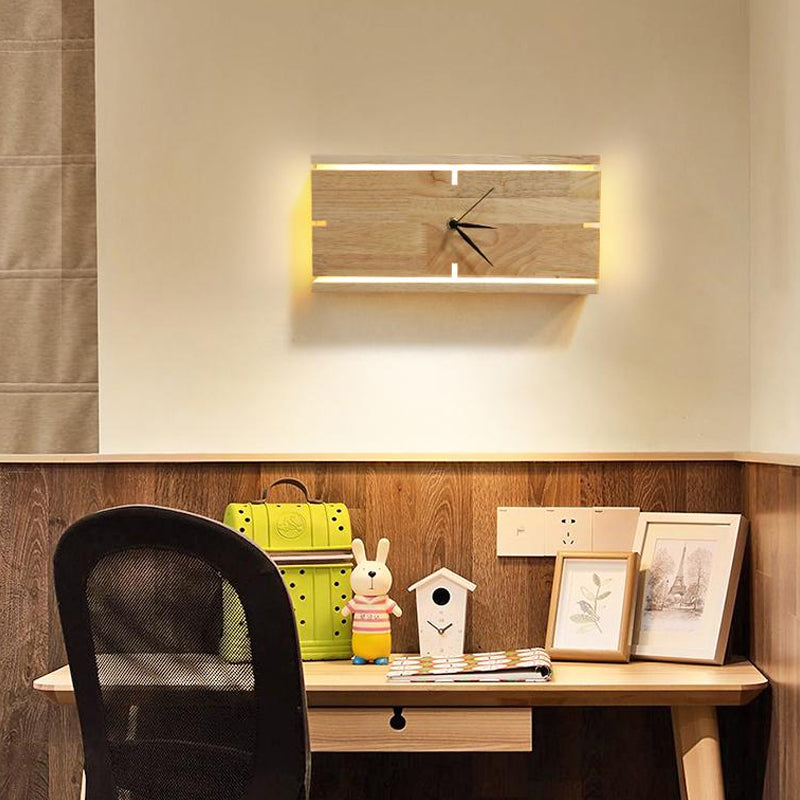 Rectangle/Round Parlor Flush Wall Sconce Acrylic LED Contemporary Wall Mounted Light with Clock Design in Beige Beige Rectangle Clearhalo 'Cast Iron' 'Glass' 'Industrial' 'Modern wall lights' 'Modern' 'Tiffany' 'Traditional wall lights' 'Wall Lamps & Sconces' 'Wall Lights' Lighting' 1804431