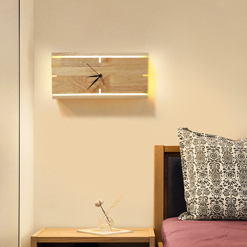 Rectangle/Round Parlor Flush Wall Sconce Acrylic LED Contemporary Wall Mounted Light with Clock Design in Beige Clearhalo 'Cast Iron' 'Glass' 'Industrial' 'Modern wall lights' 'Modern' 'Tiffany' 'Traditional wall lights' 'Wall Lamps & Sconces' 'Wall Lights' Lighting' 1804432