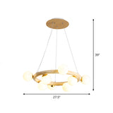 Beige Global Ceiling Lamp Modern 8/10 Bulbs Frosted Glass Pendant Chandelier with Wood Circular Design Clearhalo 'Carpenter Chandeliers' 'Ceiling Lights' 'Chandeliers' 'Industrial' 'Modern Chandeliers' 'Modern' Lighting' 1804452
