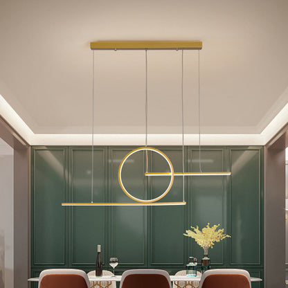 LED Restaurant Island Lamp Modernism Black/Gold Drop Pendant with Circle and Linear Metal Shade in Warm/White Light Gold Clearhalo 'Ceiling Lights' 'Island Lights' Lighting' 1804570