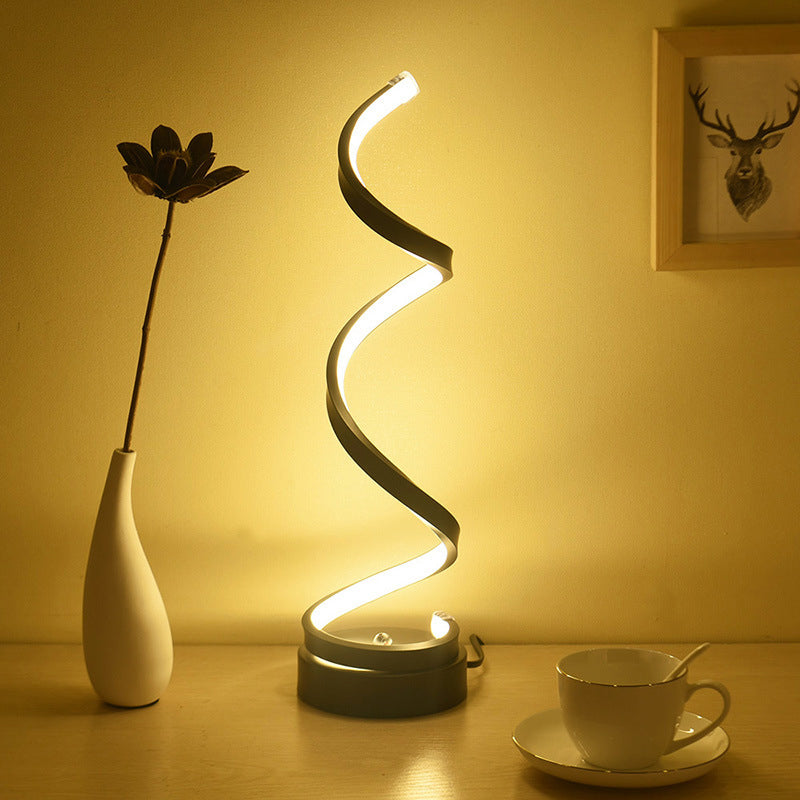 Spiral Ribbon Metal Table Lamp Simplicity Black/White/Gold LED Task Lighting with Circle Pedestal in Warm/White Light Black Clearhalo 'Lamps' 'Table Lamps' Lighting' 1804575