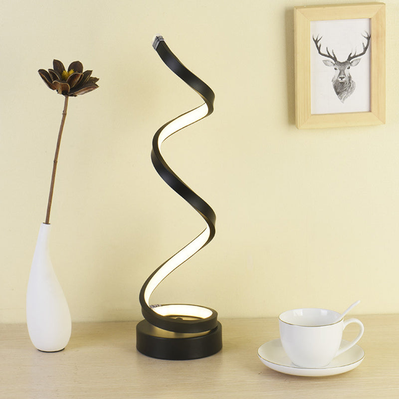 Spiral Ribbon Metal Table Lamp Simplicity Black/White/Gold LED Task Lighting with Circle Pedestal in Warm/White Light Clearhalo 'Lamps' 'Table Lamps' Lighting' 1804576