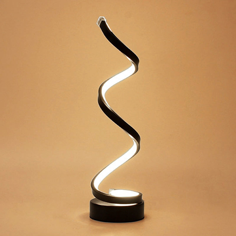 Spiral Ribbon Metal Table Lamp Simplicity Black/White/Gold LED Task Lighting with Circle Pedestal in Warm/White Light Clearhalo 'Lamps' 'Table Lamps' Lighting' 1804578