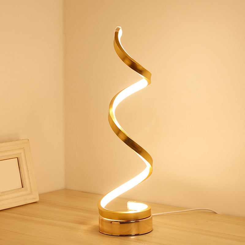 Spiral Ribbon Metal Table Lamp Simplicity Black/White/Gold LED Task Lighting with Circle Pedestal in Warm/White Light Gold Clearhalo 'Lamps' 'Table Lamps' Lighting' 1804580
