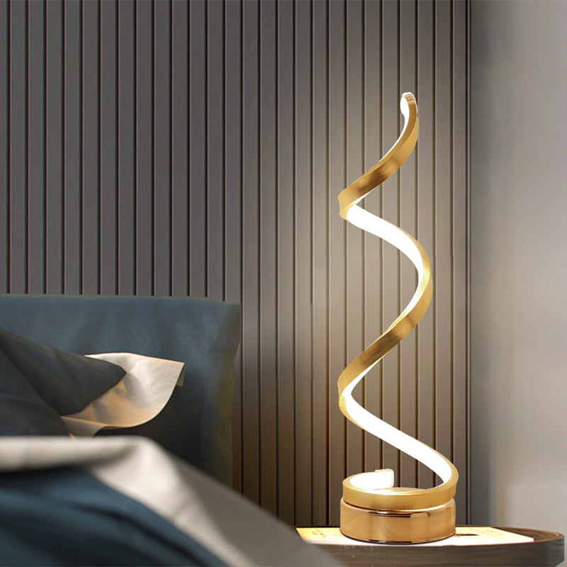 Spiral Ribbon Metal Table Lamp Simplicity Black/White/Gold LED Task Lighting with Circle Pedestal in Warm/White Light Clearhalo 'Lamps' 'Table Lamps' Lighting' 1804581