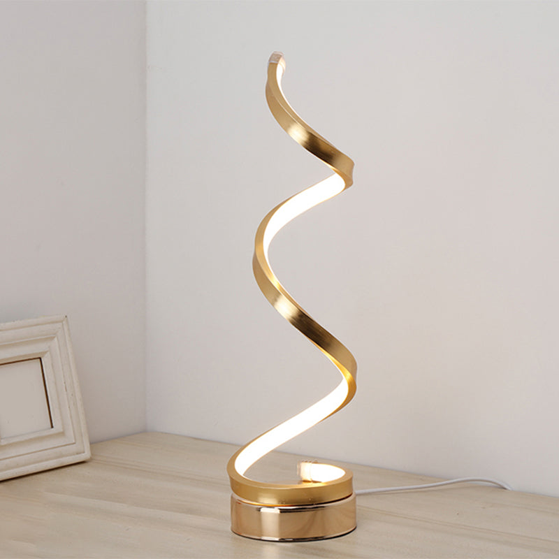 Spiral Ribbon Metal Table Lamp Simplicity Black/White/Gold LED Task Lighting with Circle Pedestal in Warm/White Light Clearhalo 'Lamps' 'Table Lamps' Lighting' 1804582