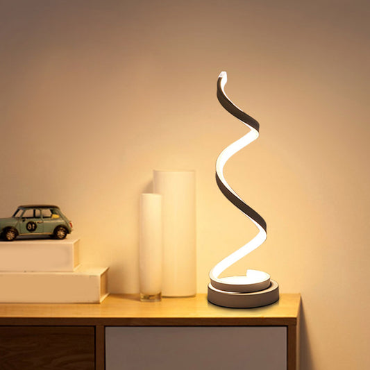 Spiral Ribbon Metal Table Lamp Simplicity Black/White/Gold LED Task Lighting with Circle Pedestal in Warm/White Light Clearhalo 'Lamps' 'Table Lamps' Lighting' 1804585