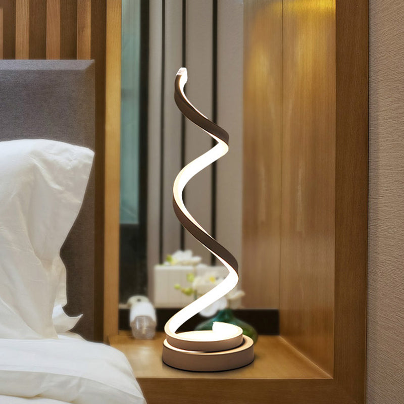Spiral Ribbon Metal Table Lamp Simplicity Black/White/Gold LED Task Lighting with Circle Pedestal in Warm/White Light Clearhalo 'Lamps' 'Table Lamps' Lighting' 1804586