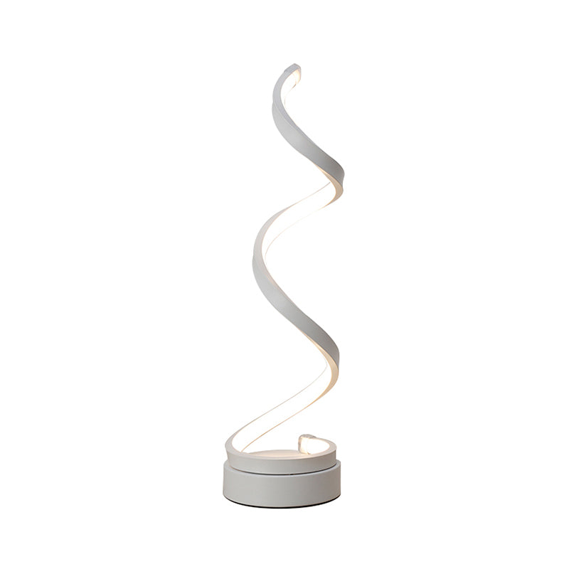 Spiral Ribbon Metal Table Lamp Simplicity Black/White/Gold LED Task Lighting with Circle Pedestal in Warm/White Light Clearhalo 'Lamps' 'Table Lamps' Lighting' 1804587