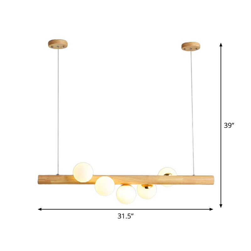 Stick Pendant Light Kit Modernism Wood 5 Heads Dining Room Island Lighting Ideas in Beige Clearhalo 'Ceiling Lights' 'Island Lights' Lighting' 1804636