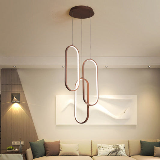 Metallic Oval Frame Multi Pendant Simple Style LED Down Lighting in Brown, Warm/White Light Brown Clearhalo 'Ceiling Lights' 'Modern Pendants' 'Modern' 'Pendant Lights' 'Pendants' Lighting' 1804637