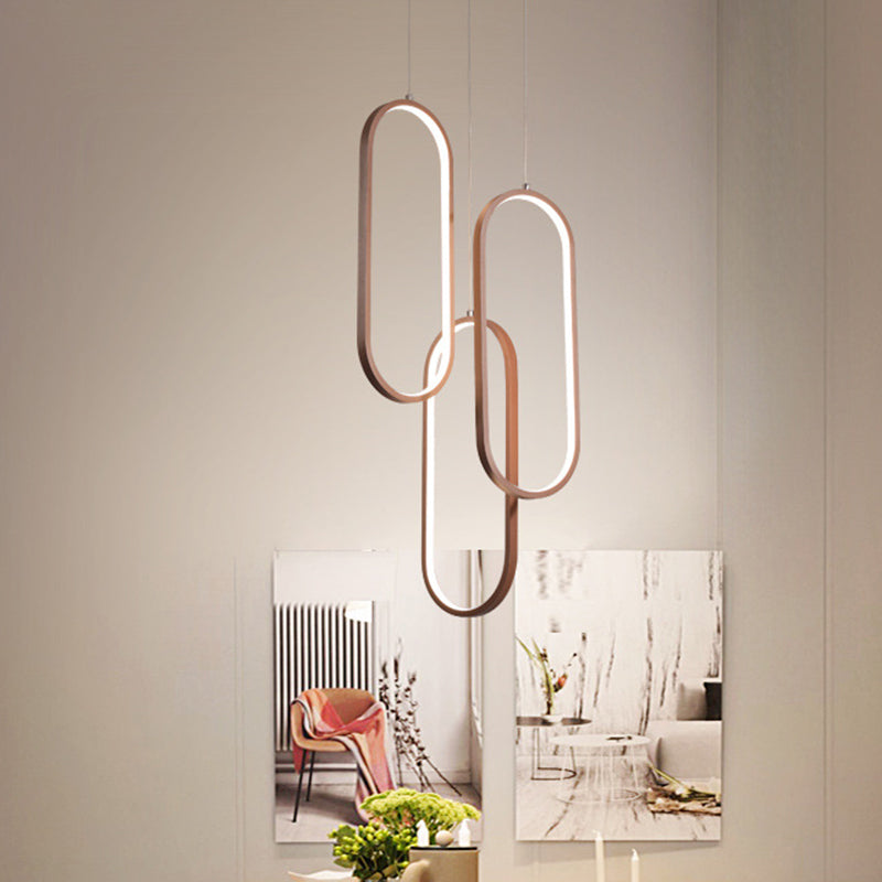 Metallic Oval Frame Multi Pendant Simple Style LED Down Lighting in Brown, Warm/White Light Clearhalo 'Ceiling Lights' 'Modern Pendants' 'Modern' 'Pendant Lights' 'Pendants' Lighting' 1804638