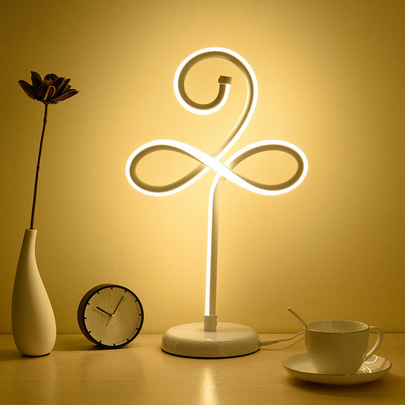Metallic Clover-Like Night Table Light Simple Style LED Task Lamp in White for Sleeping Room Clearhalo 'Lamps' 'Table Lamps' Lighting' 1804643