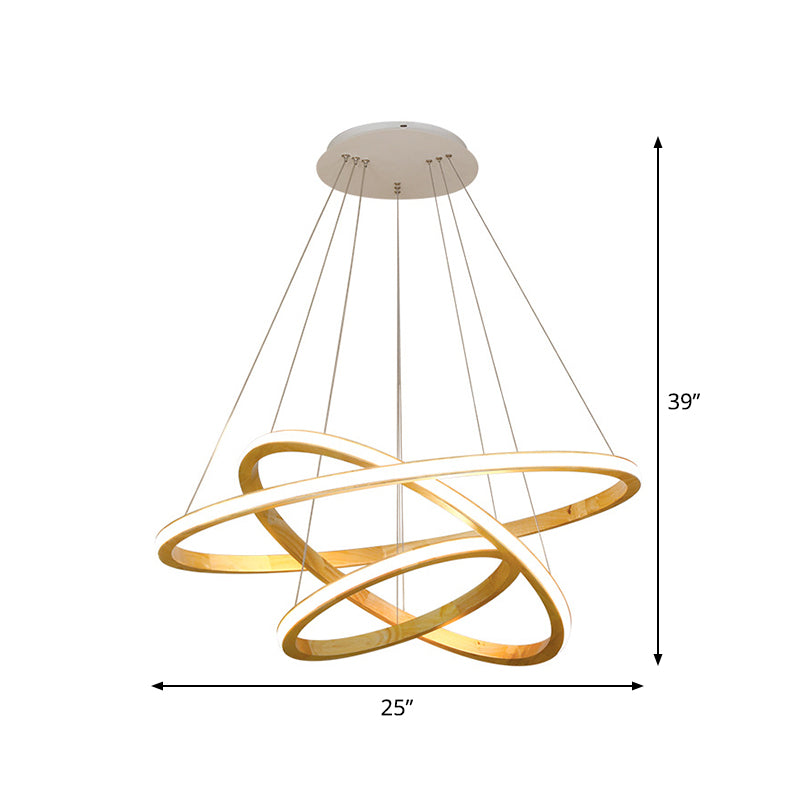 Wood Rings Hanging Chandelier Minimalism LED Ceiling Pendant Light in Beige, 21"/25" Width Clearhalo 'Carpenter Chandeliers' 'Ceiling Lights' 'Chandeliers' 'Industrial' 'Modern Chandeliers' 'Modern' Lighting' 1804663