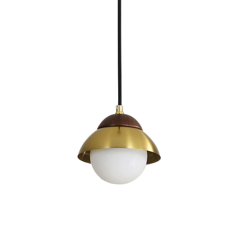Dome Living Room Ceiling Pendant Metal 1 Bulb Minimalist Hanging Ceiling Light with Global White Glass Shade in Brass Brass Clearhalo 'Ceiling Lights' 'Modern Pendants' 'Modern' 'Pendant Lights' 'Pendants' Lighting' 1804678