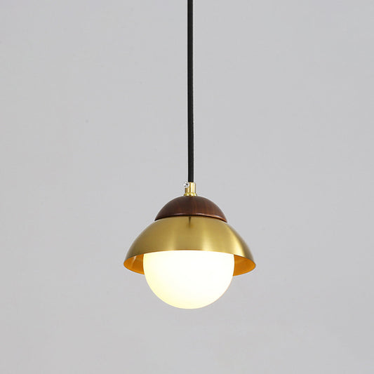 Dome Living Room Ceiling Pendant Metal 1 Bulb Minimalist Hanging Ceiling Light with Global White Glass Shade in Brass Clearhalo 'Ceiling Lights' 'Modern Pendants' 'Modern' 'Pendant Lights' 'Pendants' Lighting' 1804679