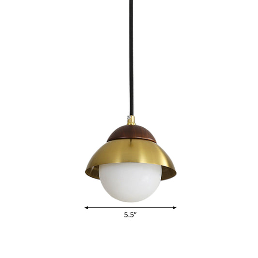 Dome Living Room Ceiling Pendant Metal 1 Bulb Minimalist Hanging Ceiling Light with Global White Glass Shade in Brass Clearhalo 'Ceiling Lights' 'Modern Pendants' 'Modern' 'Pendant Lights' 'Pendants' Lighting' 1804680