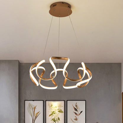 Curvy Circle Pendant Lighting Modernist Metallic LED Brown Chandelier Pendant Light Brown Clearhalo 'Ceiling Lights' 'Chandeliers' 'Modern Chandeliers' 'Modern' Lighting' 1804681