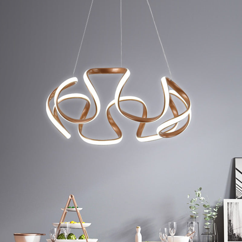 Curvy Circle Pendant Lighting Modernist Metallic LED Brown Chandelier Pendant Light Clearhalo 'Ceiling Lights' 'Chandeliers' 'Modern Chandeliers' 'Modern' Lighting' 1804682