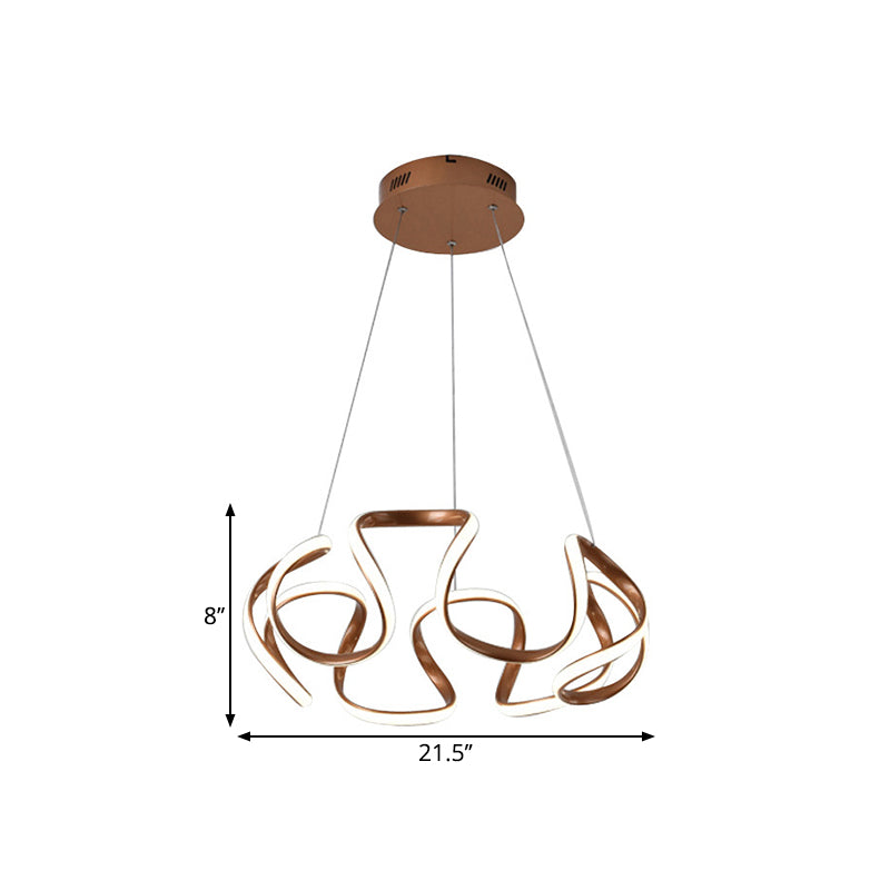 Curvy Circle Pendant Lighting Modernist Metallic LED Brown Chandelier Pendant Light Clearhalo 'Ceiling Lights' 'Chandeliers' 'Modern Chandeliers' 'Modern' Lighting' 1804685