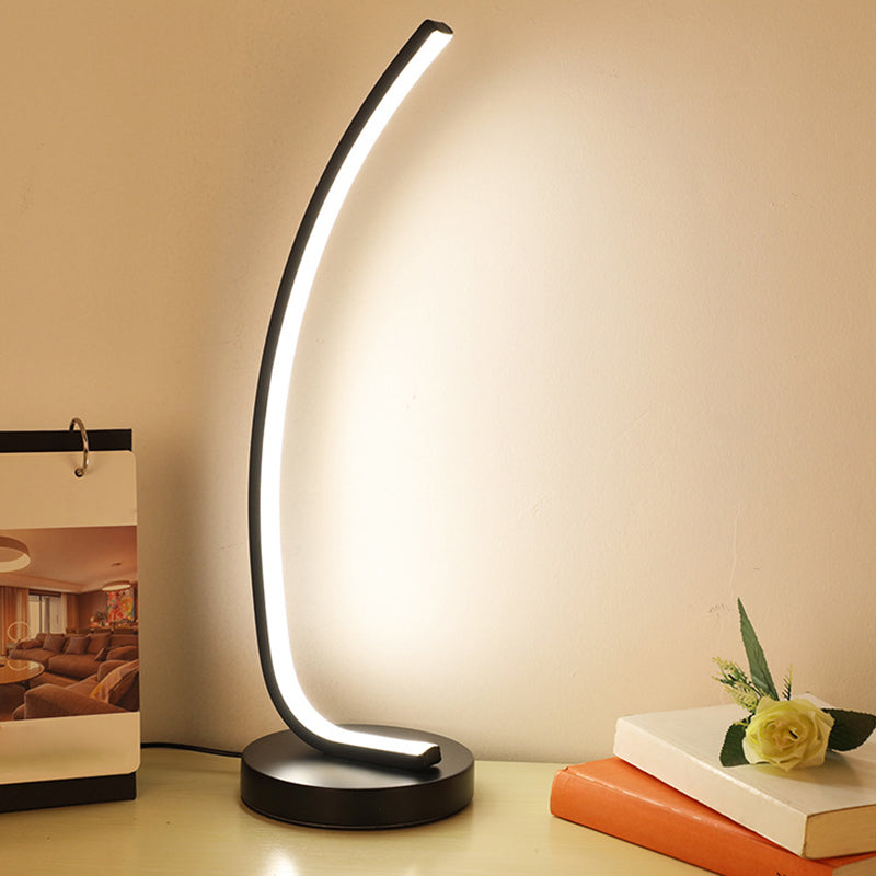 Bend Linear Sleeping Room Night Lamp Metallic LED Modernism Table Light in Black/White for Study Room Black Clearhalo 'Lamps' 'Table Lamps' Lighting' 1804691