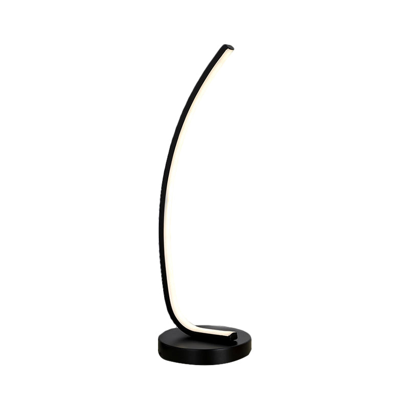 Bend Linear Sleeping Room Night Lamp Metallic LED Modernism Table Light in Black/White for Study Room Clearhalo 'Lamps' 'Table Lamps' Lighting' 1804694