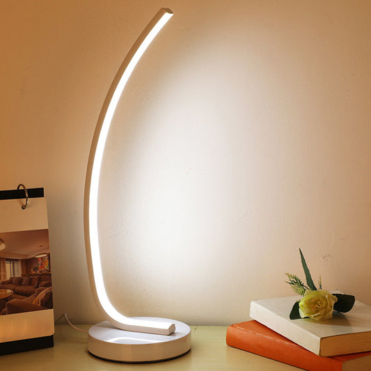 Bend Linear Sleeping Room Night Lamp Metallic LED Modernism Table Light in Black/White for Study Room White Clearhalo 'Lamps' 'Table Lamps' Lighting' 1804696