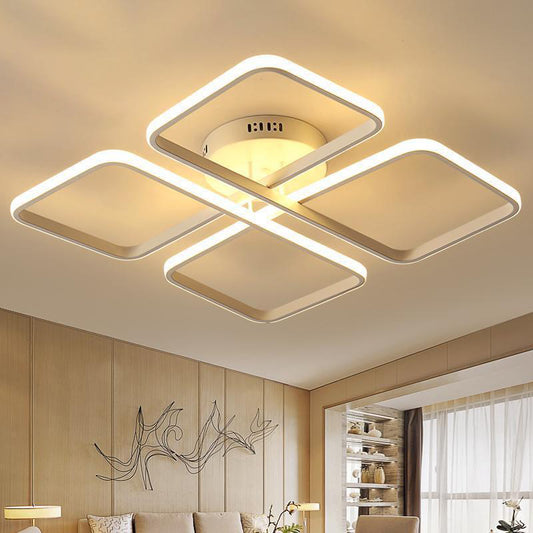Bedroom LED Semi Mount Lighting Modern White Ceiling Fixture with Square Metal Frame, Warm/White Light White Clearhalo 'Ceiling Lights' 'Close To Ceiling Lights' 'Close to ceiling' 'Semi-flushmount' Lighting' 1804709
