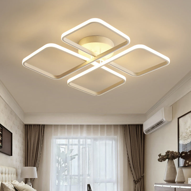 Bedroom LED Semi Mount Lighting Modern White Ceiling Fixture with Square Metal Frame, Warm/White Light Clearhalo 'Ceiling Lights' 'Close To Ceiling Lights' 'Close to ceiling' 'Semi-flushmount' Lighting' 1804710