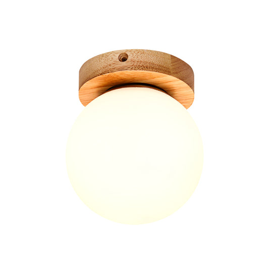 Opal Glass Head/Cubic/Globe Flushmount Simplicity LED Ceiling Fixture with Wood Antler/Square/Round Design in Beige Clearhalo 'Ceiling Lights' 'Close To Ceiling Lights' 'Close to ceiling' 'Flush mount' Lighting' 1804733