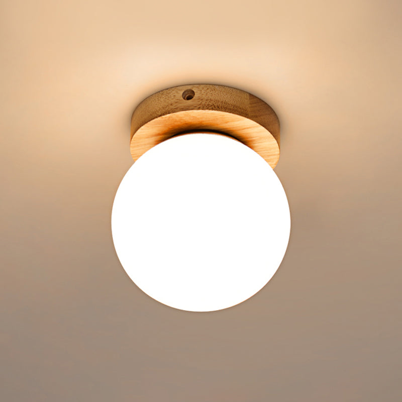 Opal Glass Head/Cubic/Globe Flushmount Simplicity LED Ceiling Fixture with Wood Antler/Square/Round Design in Beige Clearhalo 'Ceiling Lights' 'Close To Ceiling Lights' 'Close to ceiling' 'Flush mount' Lighting' 1804734
