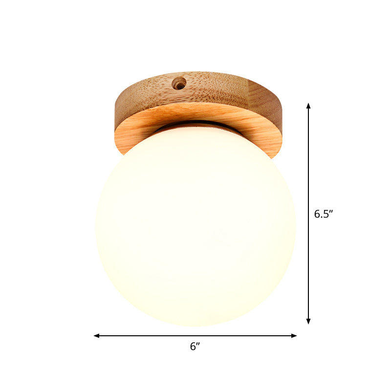 Opal Glass Head/Cubic/Globe Flushmount Simplicity LED Ceiling Fixture with Wood Antler/Square/Round Design in Beige Clearhalo 'Ceiling Lights' 'Close To Ceiling Lights' 'Close to ceiling' 'Flush mount' Lighting' 1804735