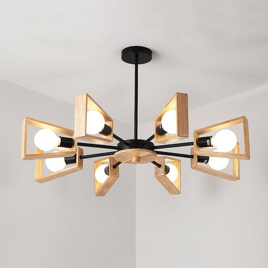 Wood Trapezoid Frame Suspension Lamp Modernist 8-Head Black Ceiling Chandelier with Radial Design Clearhalo 'Carpenter Chandeliers' 'Ceiling Lights' 'Chandeliers' 'Industrial' 'Modern Chandeliers' 'Modern' Lighting' 1804744