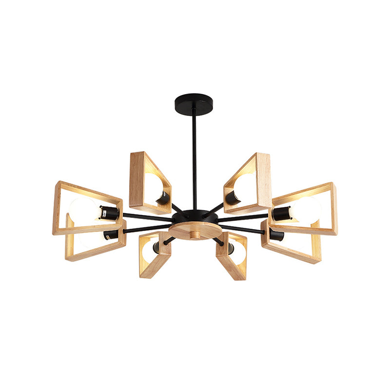 Wood Trapezoid Frame Suspension Lamp Modernist 8-Head Black Ceiling Chandelier with Radial Design Clearhalo 'Carpenter Chandeliers' 'Ceiling Lights' 'Chandeliers' 'Industrial' 'Modern Chandeliers' 'Modern' Lighting' 1804745