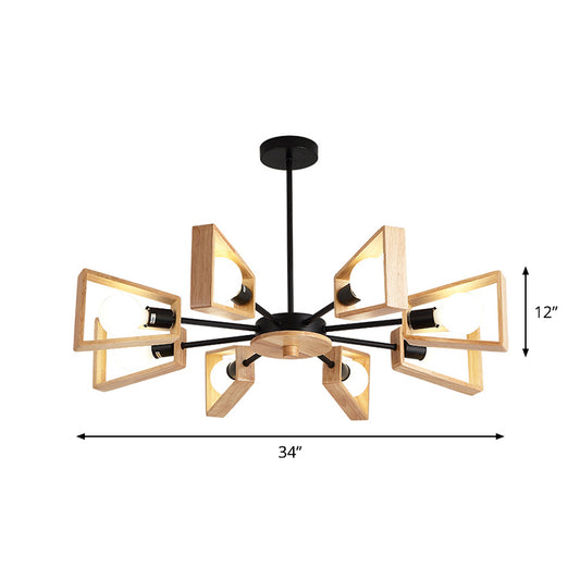 Wood Trapezoid Frame Suspension Lamp Modernist 8-Head Black Ceiling Chandelier with Radial Design Clearhalo 'Carpenter Chandeliers' 'Ceiling Lights' 'Chandeliers' 'Industrial' 'Modern Chandeliers' 'Modern' Lighting' 1804746