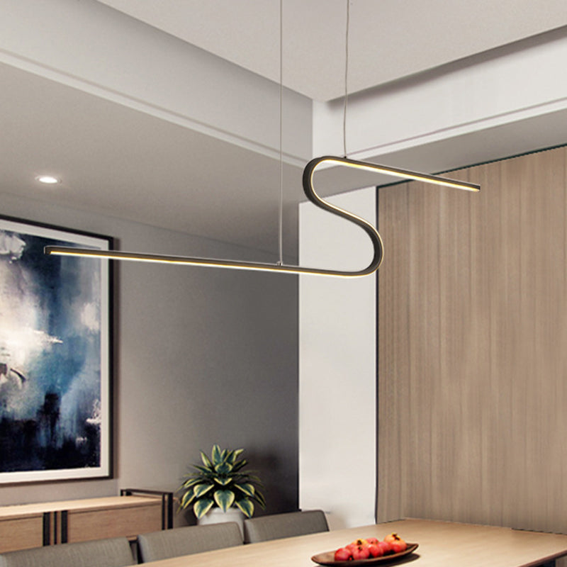 Minimal Z-Shaped Linear Island Light Metallic Dining Room LED Hanging Pendant in Warm/White Light, Black/White Black Clearhalo 'Ceiling Lights' 'Island Lights' Lighting' 1804819