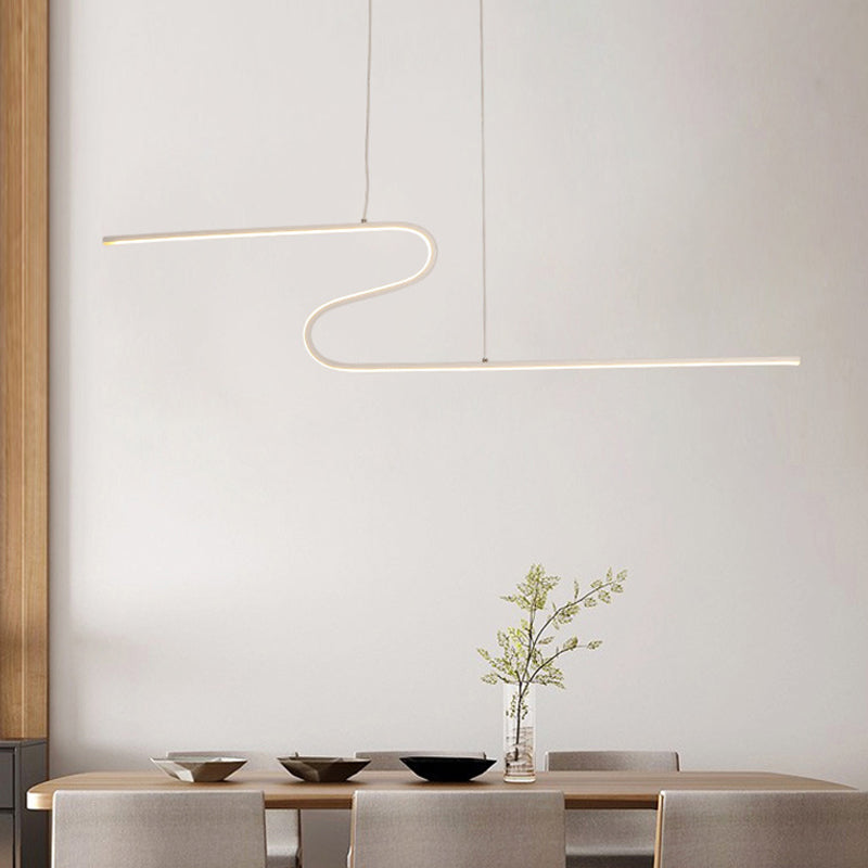 Minimal Z-Shaped Linear Island Light Metallic Dining Room LED Hanging Pendant in Warm/White Light, Black/White White Clearhalo 'Ceiling Lights' 'Island Lights' Lighting' 1804823