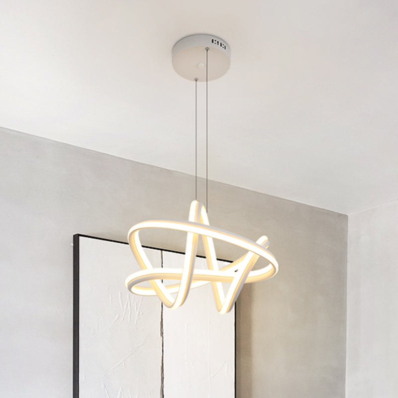 White Twisted Linear Hanging Lamp Kit Simple LED Metal Ceiling Chandelier in Warm/White Light White Clearhalo 'Ceiling Lights' 'Modern Pendants' 'Modern' 'Pendant Lights' 'Pendants' Lighting' 1804871