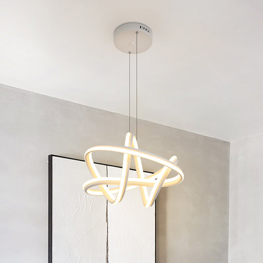 White Twisted Linear Hanging Lamp Kit Simple LED Metal Ceiling Chandelier in Warm/White Light White Clearhalo 'Ceiling Lights' 'Modern Pendants' 'Modern' 'Pendant Lights' 'Pendants' Lighting' 1804871
