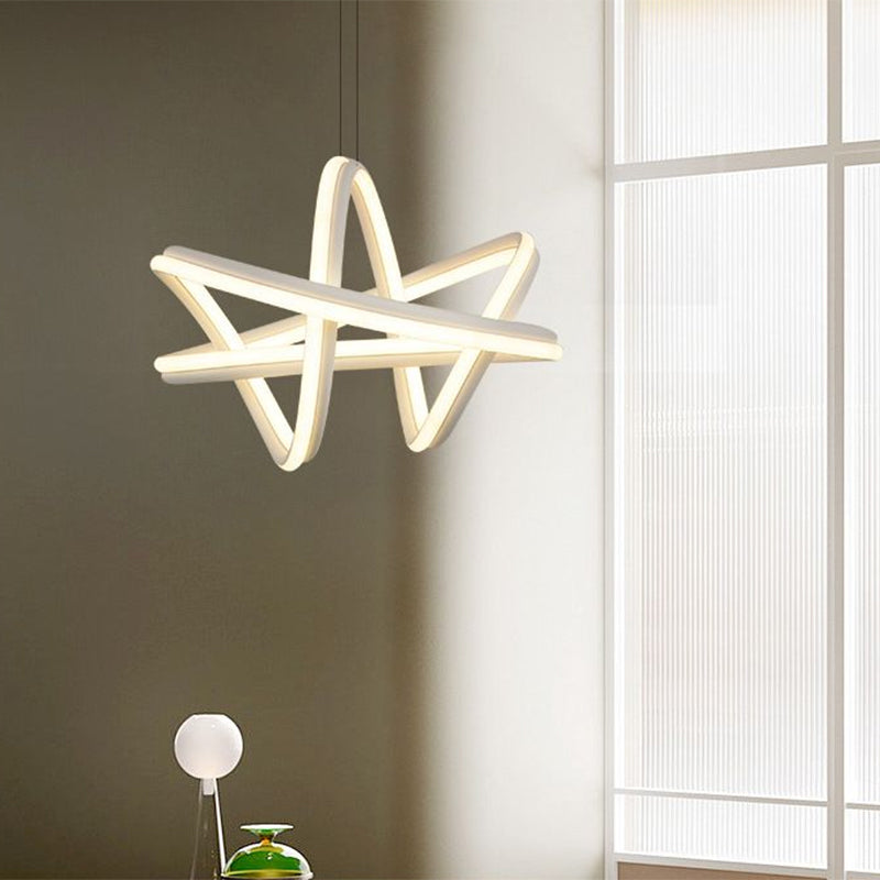 White Twisted Linear Hanging Lamp Kit Simple LED Metal Ceiling Chandelier in Warm/White Light Clearhalo 'Ceiling Lights' 'Modern Pendants' 'Modern' 'Pendant Lights' 'Pendants' Lighting' 1804873