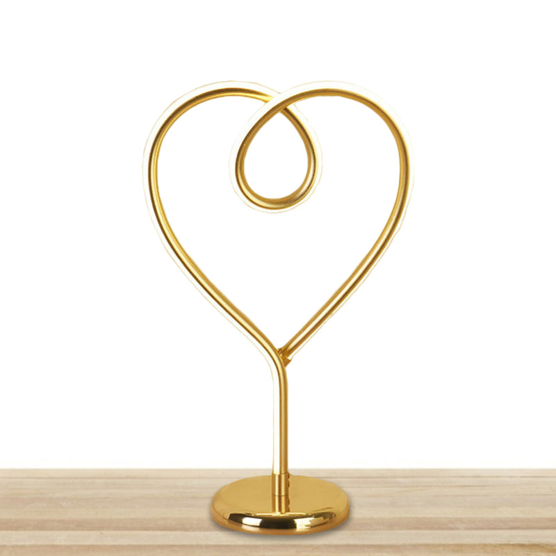 Loving Heart Night Lighting Simple Metal White/Gold LED Desk Lamp with Round Pedestal in Warm/White Light for Bedroom Clearhalo 'Lamps' 'Table Lamps' Lighting' 1804877