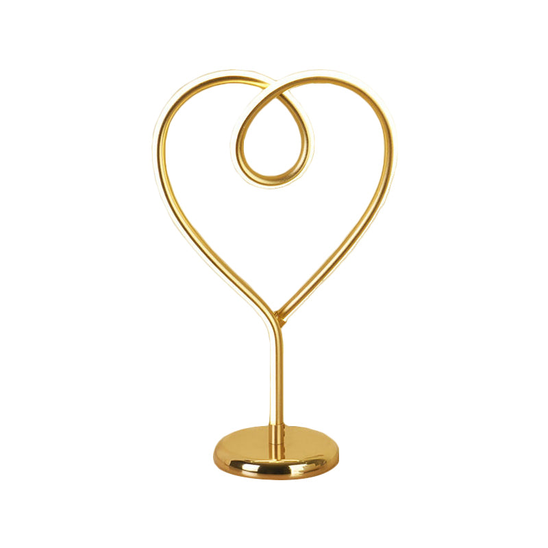 Loving Heart Night Lighting Simple Metal White/Gold LED Desk Lamp with Round Pedestal in Warm/White Light for Bedroom Clearhalo 'Lamps' 'Table Lamps' Lighting' 1804879