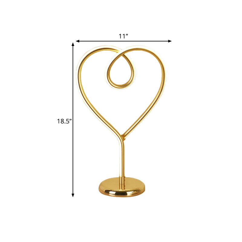 Loving Heart Night Lighting Simple Metal White/Gold LED Desk Lamp with Round Pedestal in Warm/White Light for Bedroom Clearhalo 'Lamps' 'Table Lamps' Lighting' 1804880