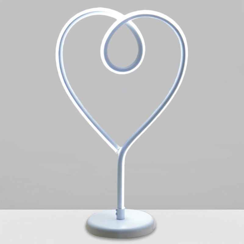 Loving Heart Night Lighting Simple Metal White/Gold LED Desk Lamp with Round Pedestal in Warm/White Light for Bedroom Clearhalo 'Lamps' 'Table Lamps' Lighting' 1804883