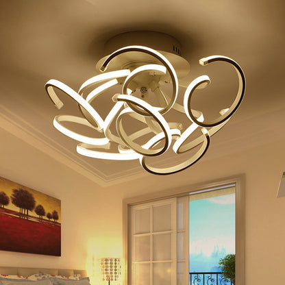Twisted Strip Semi Flush Ceiling Light Modern Metal 9/12-Light White LED Flushmount in Warm/White/Natural Light 9 White Clearhalo 'Ceiling Lights' 'Close To Ceiling Lights' 'Close to ceiling' 'Semi-flushmount' Lighting' 1804900