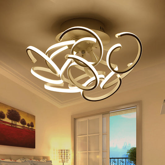 Twisted Strip Semi Flush Ceiling Light Modern Metal 9/12-Light White LED Flushmount in Warm/White/Natural Light 9 White Clearhalo 'Ceiling Lights' 'Close To Ceiling Lights' 'Close to ceiling' 'Semi-flushmount' Lighting' 1804900