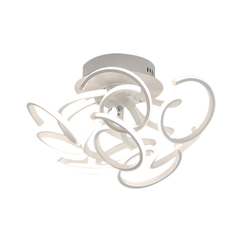 Twisted Strip Semi Flush Ceiling Light Modern Metal 9/12-Light White LED Flushmount in Warm/White/Natural Light Clearhalo 'Ceiling Lights' 'Close To Ceiling Lights' 'Close to ceiling' 'Semi-flushmount' Lighting' 1804902