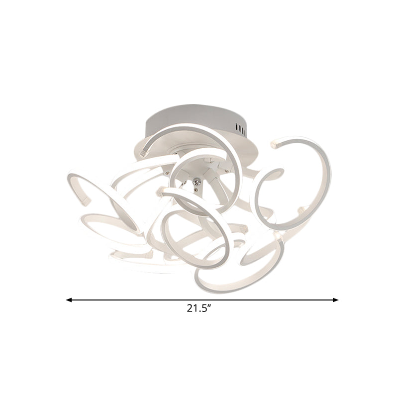 Twisted Strip Semi Flush Ceiling Light Modern Metal 9/12-Light White LED Flushmount in Warm/White/Natural Light Clearhalo 'Ceiling Lights' 'Close To Ceiling Lights' 'Close to ceiling' 'Semi-flushmount' Lighting' 1804903